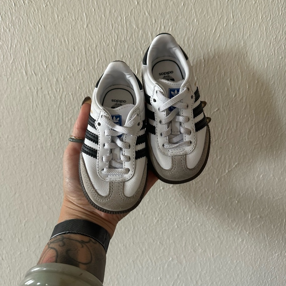 Adidas Kids White and Black Sneakers with Gray Accents